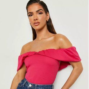 NWT off the should pink ruffle bodysuit